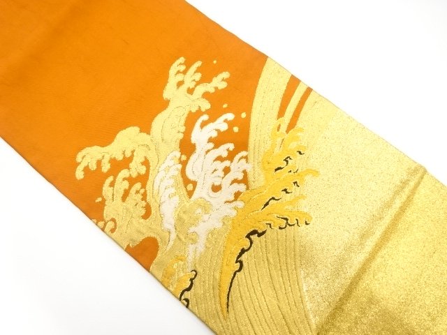 JAPANESEKIMONO / ANTIQUE ROUGH WAVE PATTERN WOVEN NAGOYA OBI (WEARABLE